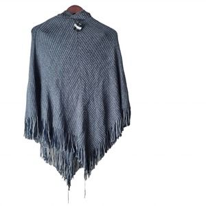 NWT Women's Hooded Knit Poncho One Size Gray Navy